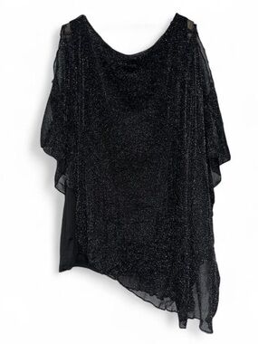 Zomva Plus Size 3x Sparkly Black Cold Shoulder Asymmetrical Blouse